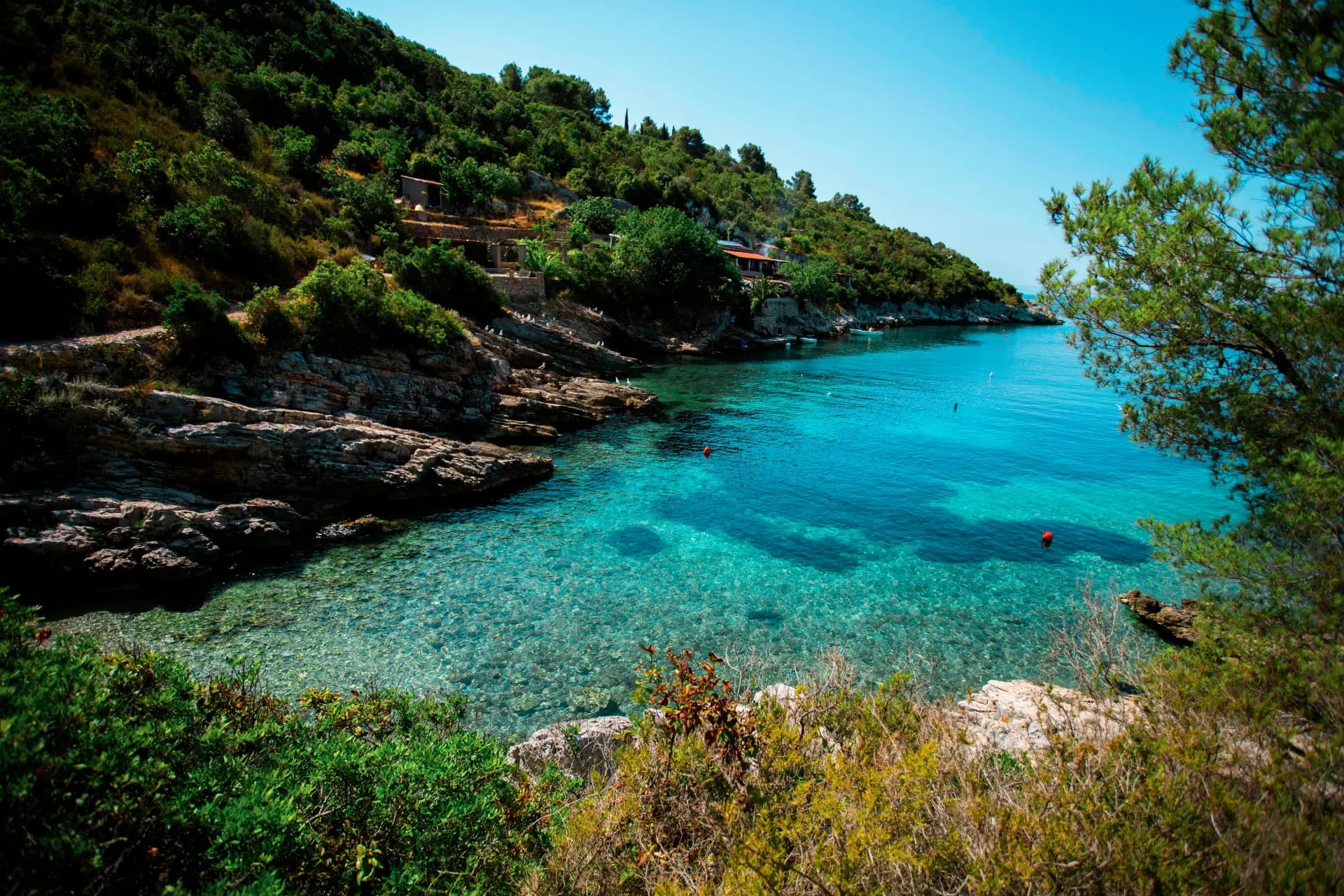 Clear bay on Šolta surrounded by Mediterranean greenery